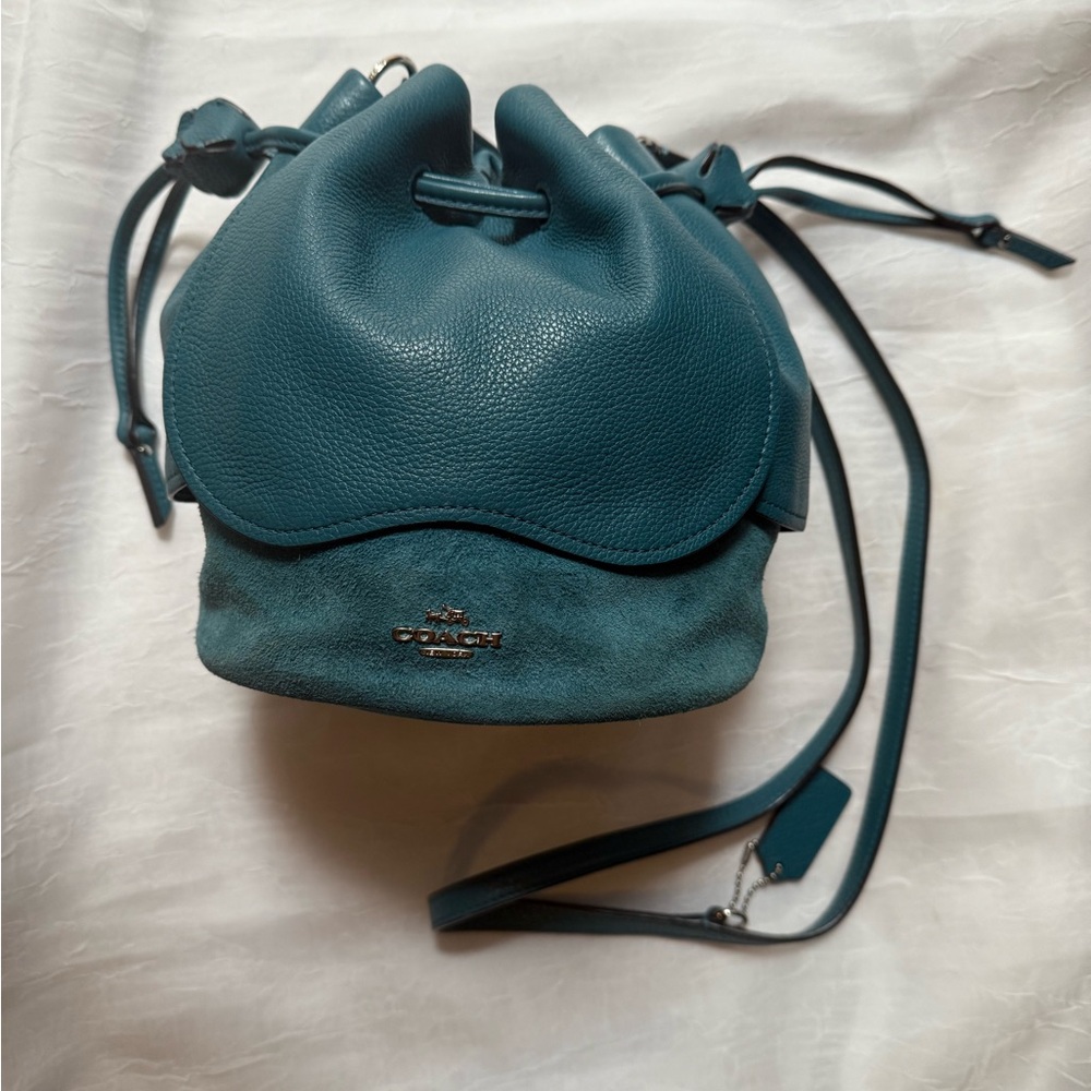Coach Petal Drawstring Leather Shoulder Bag Suede Pebble Leather F11829 - Picture 2 of 11